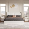 Homary White Wingback King Bed Headboard & 2 Nightstands Set with Wireless Charger 