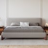 Curva King Linen Upholstered Platform Bed with Walnut Legs