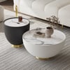 Modern 20"-28" Round Beige & Gray Sintered Stone Leather Drum Coffee Table Set
