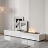 Meuble TV moderne, 220 cm, en pierre frittée avec flamme LED, humidificateur et 2 tiroirs, blanc