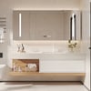 Bathroom Vanity Set 59" Modern Floating Bathroom Vanity White and Natural with Sink
