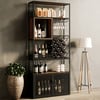 Industrial Tall Black Bar Wine Rack Cabinet with Glass Holder Wood  Home Bar Cabinet
