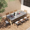 Juego de comedor para exteriores moderno de mediados de siglo, 9 piezas, mesa rectangular y silla de ratán de aluminio