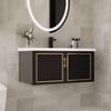 710mm Black Floating Bathroom Vanity Set Drop-In Ceramic Basin with Cabinet