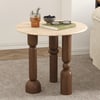 20" Round Travertine Top Solid Wood Side Table