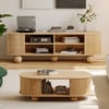 Stria 47" Oval Natural Solid Wood Fluted Coffee Table with Storage 71" Ash Wood TV Stand