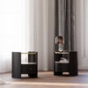 Leather & Sintered Stone Round Nightstand with Glass Top Set of 2