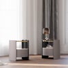 Leather & Sintered Stone Round Nightstand with Glass Top Set of 2