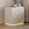 Krila White 3-Drawer LED Nightstand with Charging Station, Set of 2