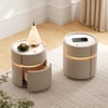 Table de chevet LED moderne avec 2 tiroirs en cuir sellier avoine et chargeur sans fil, lot de 2