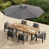 Tevara 8-Piece Rectangle Wood & Aluminum Outdoor Patio Dining Set with Central Pillar Umbrella