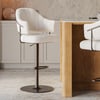 Modern Warm White Boucle Adjustable Swivel Counter Stool with Matte Black Base, 2 Pieces