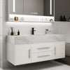 Mueble de baño flotante individual blanco moderno de 99 cm con encimera de piedra sinterizada y lavabo