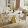 Modern 39" Round Glossy Sintered Stone Dining Table with Gold Metal Pedestal Base, Seats 2