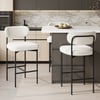 Modern Boucle White Counter Stool Set of 4 with Back & Footrest