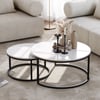 Table basse gigogne ronde Fero 60 à 80 cm en pierre frittée blanche