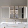 59" LED Lighted Medicine Cabinet Wooden Wall-mounted Bathroom Mirror with Doors