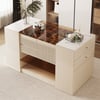 153 cm Glass Top Ivory Dresser Walk-in Closet Island with Jewelry Storage