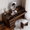 Modern Walnut Makeup Vanity Set with Charging Station & Mirror