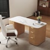 Modern White Ash Wood  Rectangle Desk & Reclining Leather Office (63.8")