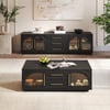Arune 72" Arched Glass Doors TV Stand Coffee Table Set with Storage and LED