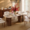 Modern 71" Oval Walnut Faux Travertine Dining Table with Fluted Base & Storage, Seats 6