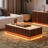 Aura 120 cm Ash Wood Slatted Coffee Table with Sintered Stone Top
