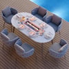 Ensemble de salle à manger d'extérieur 7 pièces avec table ovale au propane et fauteuil en corde tissée