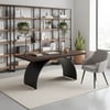 Industrial 180 cm Rectangular Walnut Wood Desk with Metal Base