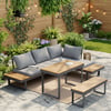 Slatera 4-teiliges Outdoor-Modulsofa-Set aus Akazie & Aluminium in Dunkelgrau