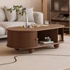 47" Modern Oval Walnut Solid Wood Fluted Coffee Table with Storage
