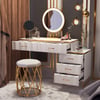 Modern Extendable Makeup Vanity with 5 Drawers, Stool & LED Mirror
