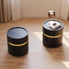 Modern Black Saddle Leather 2-Drawer LED Nightstand with Wireless Charging, Set of 2