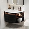 Modern 91 cm Corner Floating Single Bathroom Vanity with Sink, LED Light, Storage