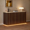 Aura 60" Walnut Faux Travertine Sideboard with Ash Wood Slatted Doors & LED Light