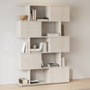 72.8" Wash White Sliding Door Etagere Bookshelf 5-Shelf Tall Book Shelf Rich Storage
