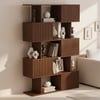 72.8" Walnut Sliding Door Etagere Bookshelf 5-Shelf Tall Book Shelf Rich Storage