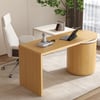 Modern 60" L-Shaped White & Natural Office Desk with Drawers, Rotating Design