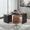 Modern 152 cm L-Shaped Black & Walnut Executive Desk with Movable File Cabinet