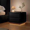 Haloa Matte Black 2-Drawer LED Nightstand with Charging Station, Set of 2