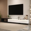 Mueble TV extensible Quoint 179 - 255 cm en bois avec lumière et 3 tiroirs - blanc et noir