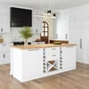 Îlot de cuisine moderne en bois de 183 cm avec rangement pour le vin, naturel et blanc