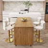205 - 270 cm Extendable Walnut Kitchen lsland with Doors&Drawers Marble Pattern Top