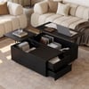100 cm Square Dual Lift-Top Black Coffee Table with Sintered Stone Top & Storage