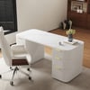 Modern White Ash Wood Rectangle Desk & Reclining Leather Office Desk Chair (63.8")