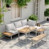 Slatera 4-Piece Outdoor Acacia & Aluminium Modular Sofa Set in Light Grey