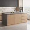 Isla de cocina de madera con cajones y armarios gris cemento y natural 183 cm