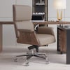 Modern Ergonomic Khaki Faux Leather Swivel Office Chair with Walnut Wood Accents