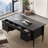 Mid Century Modern 163 cm Rectangular Black Wood Desk with 6 Drawers