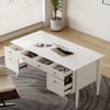 Mid Century Modern 64" Rectangular Matte Warm White Wood Desk with 6 Drawers